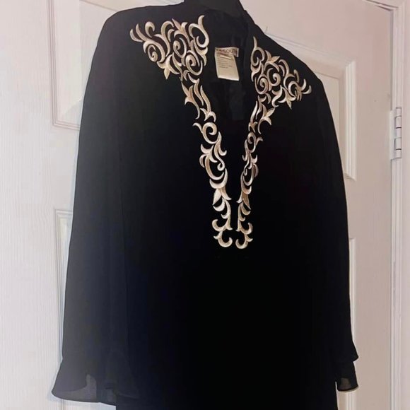 WOMEN'S size 10 -- Dress with Jacket.. PLAZA SOUTH~~ BLACK with WHITE TRIM.~~ - Picture 3 of 10
